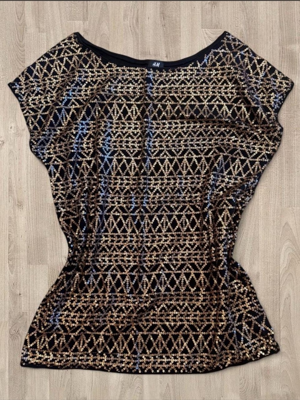 H&M Black Shirt-Dress with Gold Sequins